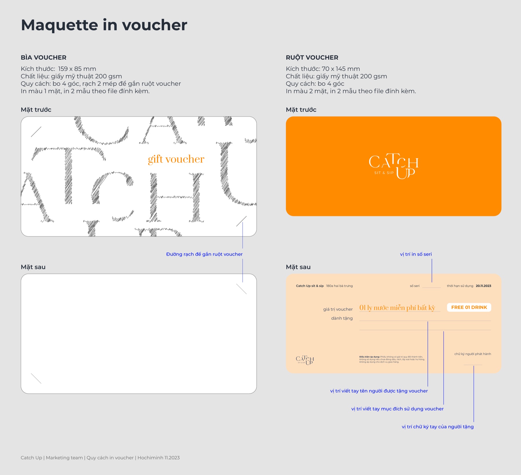 Maquette và quy cách in voucher Catch Up